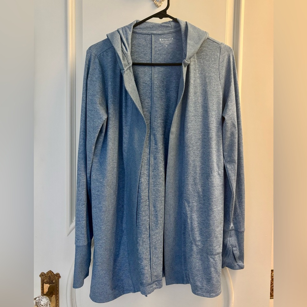 Athleta Heather Blue Hooded Cardigan
